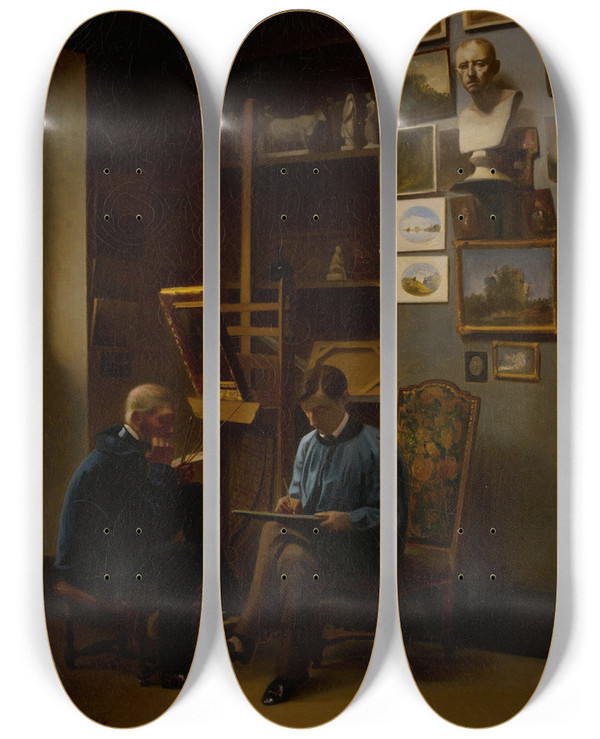 Triptych art skateboard deck of A Monvel In The Artists Studio by A Monvel