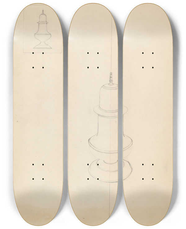 Triptych art skateboard deck of American 20Th Century Caster by American 20Th Century