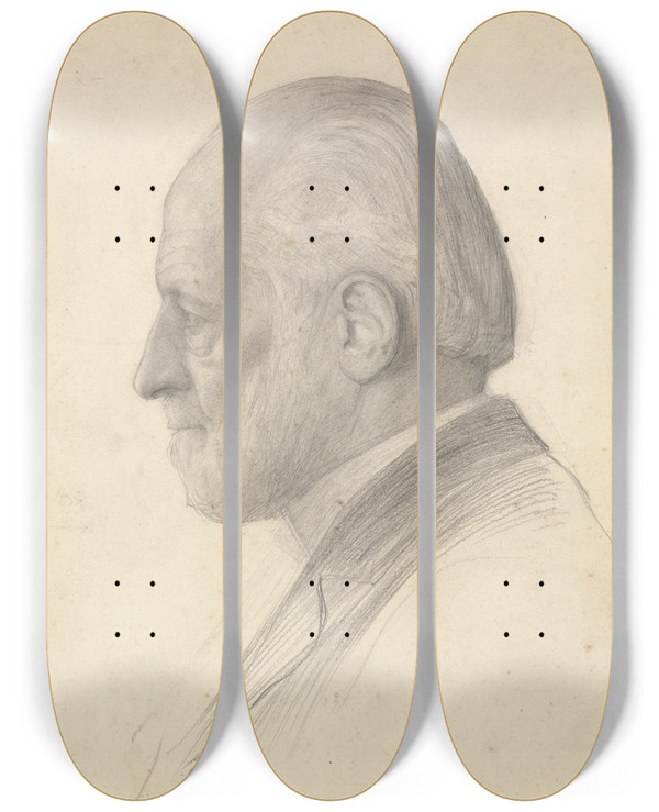 Triptych art skateboard deck of James Havard Thomas Portrait Of An Elderly Gentleman by James Havard Thomas