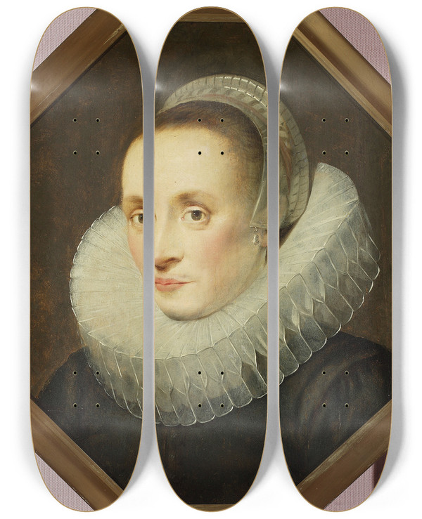 Triptych art skateboard deck of Cornelis De Vos Portrait Of Margarita De Vos by Cornelis de Vos (1584-1651)