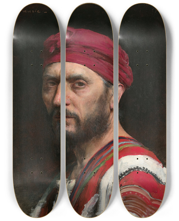 Triptych art skateboard deck of Jean Syndonfaurie Portrait Dhomme Au Turban by Jean Syndon-Faurie (1869-1937)