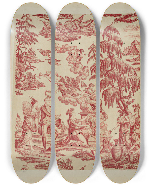 Triptych art skateboard deck of Frances Lichten Patchwork Bedspread_2 by Frances Lichten (1889-1961)