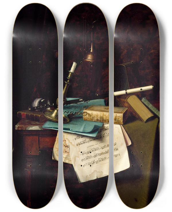 Triptych art skateboard deck of William Michael Harnett The Last Summer Rose by William Michael Harnett (1848-1892)