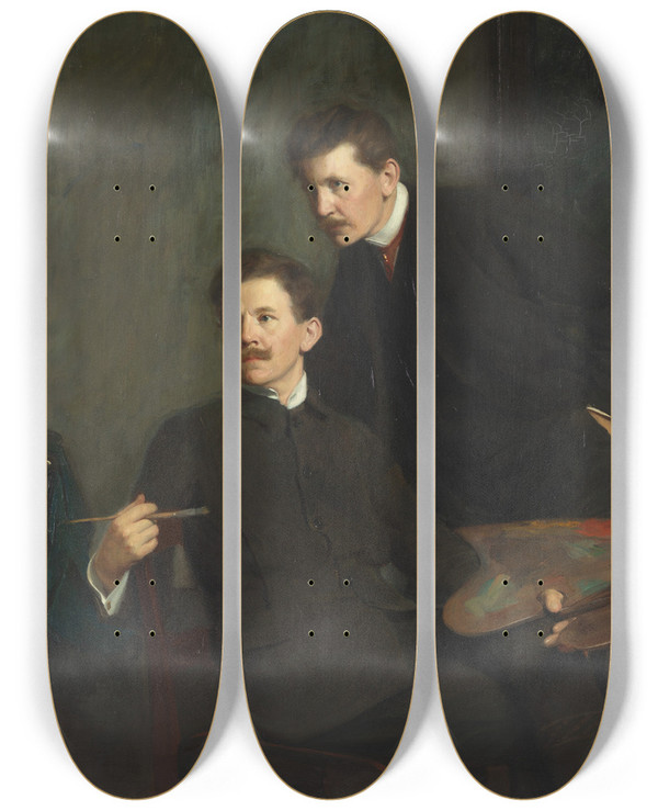 Triptych art skateboard deck of Bernhard Sterman Double Portrait Of The Brothers Bernhard And Emil Sterman by Bernhard Osterman (1870-1938)