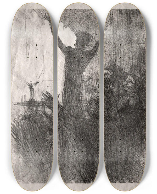 Triptych art skateboard deck of Henri De Toulouselautrec Schlom Fuss La Synagogue by Henri de Toulouse-Lautrec (1864-1901)
