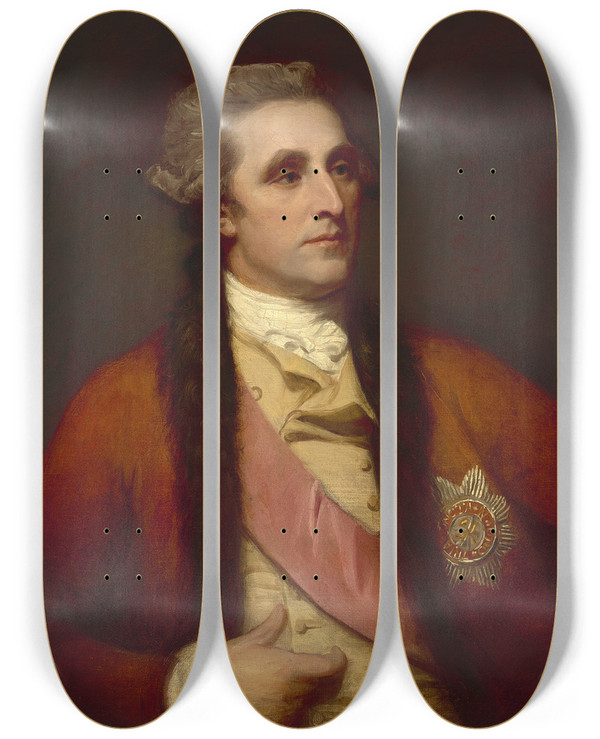 Triptych art skateboard deck of George Romney Sir William Hamilton by George Romney (1734-1802)