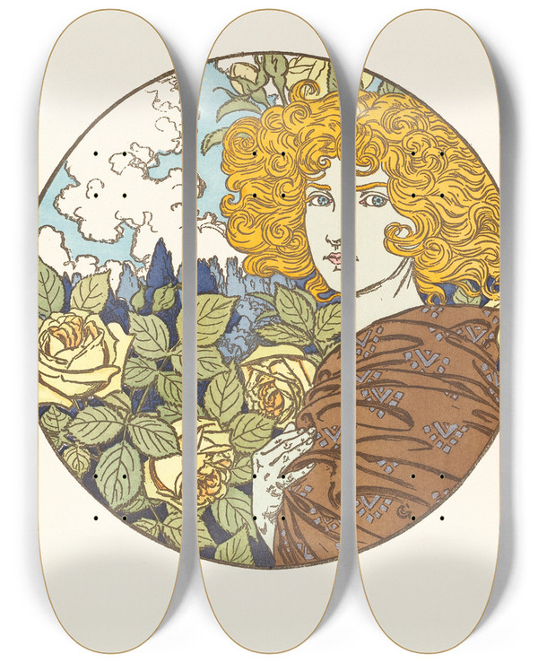 Triptych art skateboard deck of Eugne Grasset Jalousie Jealousy by Eugene Grasset (1841-1917)