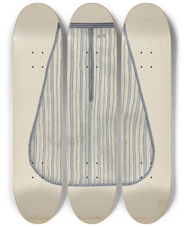 Triptych art skateboard deck of Ingrid Selmerlarsen Shaker Womans Money Bag by Ingrid Selmer-Larsen