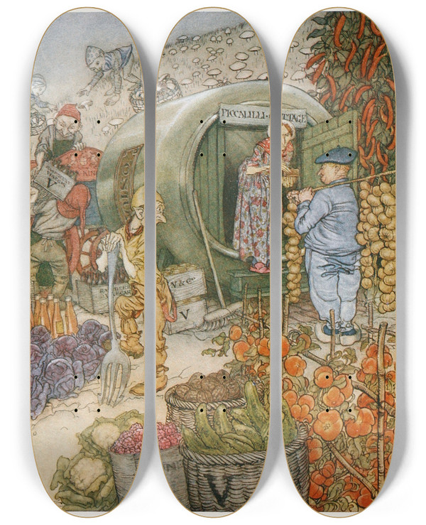 Triptych art skateboard deck of Arthur Rackham Mr And Mrs Vinegar At Home by Arthur Rackham (1867-1939)