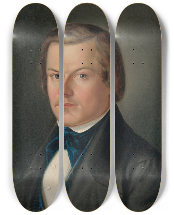 Triptych art skateboard deck of Peter Michal Boh Portrait Of Jakub Grajchman by Peter Michal Bohun (1822-1879)