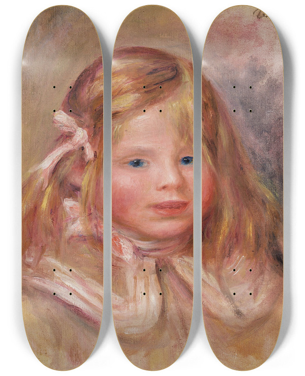 Triptych art skateboard deck of Pierreauguste Renoir Coco Au Ruban Rose by Pierre-Auguste Renoir (1841-1919)