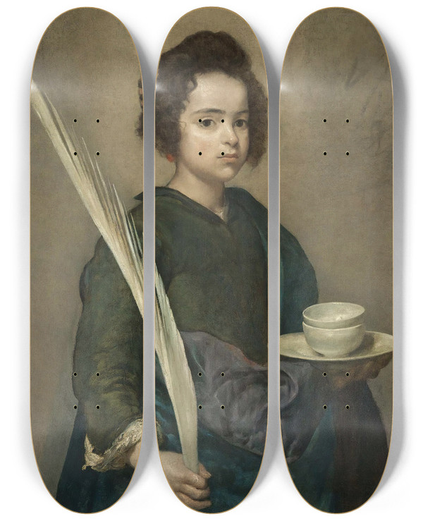 Triptych art skateboard deck of Diego Velzquez Saint Rufina by Diego Velazquez (1599-1660)