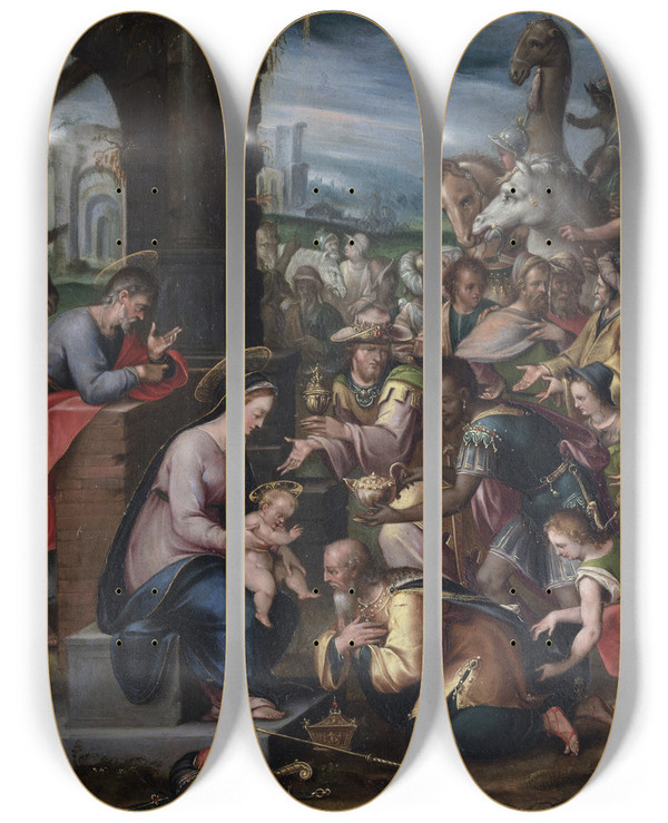 Triptych art skateboard deck of Frans Francken The Elder The Adoration Of The Magi by Frans Francken The Elder (1581-1642)