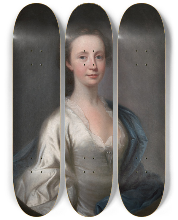 Triptych art skateboard deck of James Cranke Portrait Of A Lady by James Cranke (1707-1780)