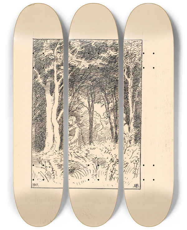 Triptych art skateboard deck of Niels Skovgaard Trillevip_2 by Niels Skovgaard (1858-1938)