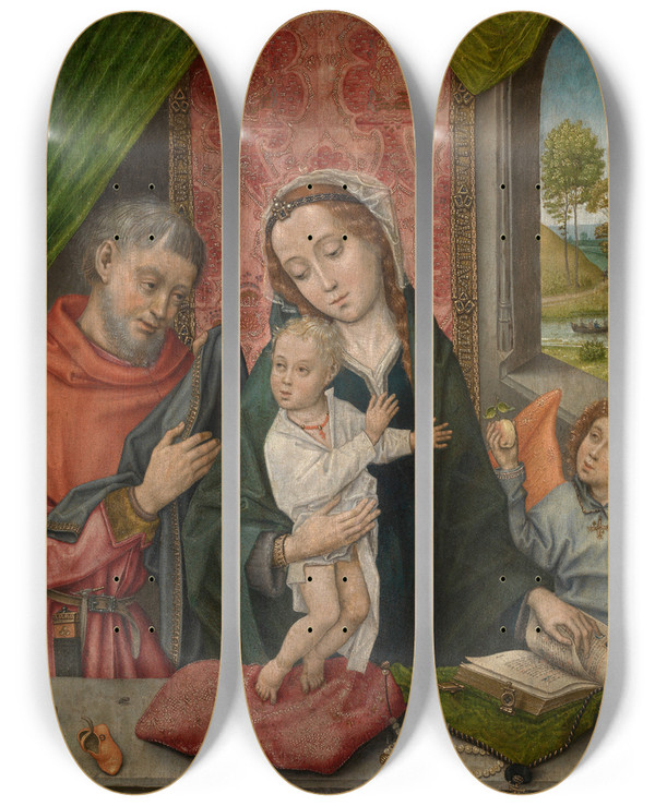 Triptych art skateboard deck of Master Of 1499 The Holy Family With An Angel by Master Of 1499 (15-)