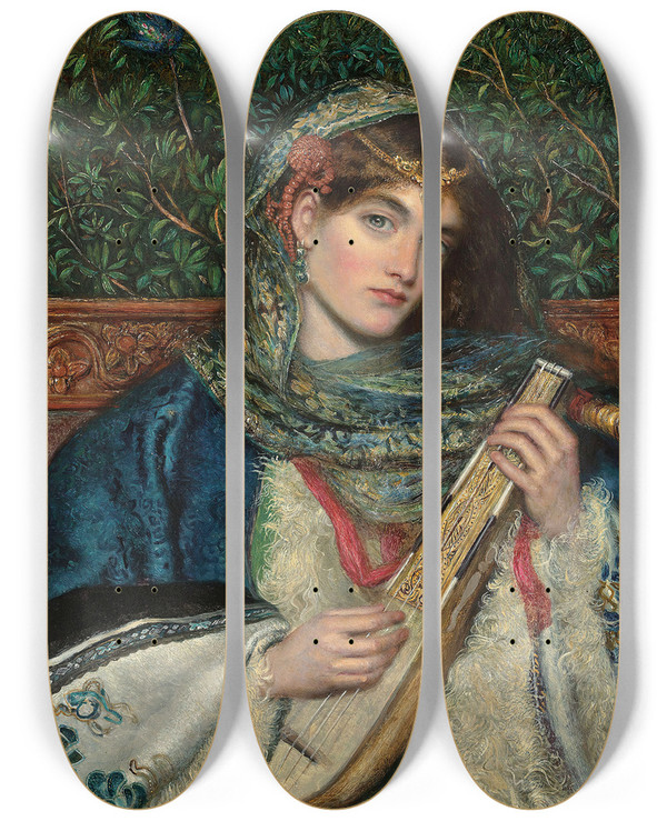 Triptych art skateboard deck of James Smetham The Mandolin by James Smetham (1821-1889)