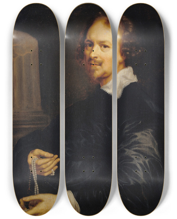 Triptych art skateboard deck of Adriaen Hanneman Portrait Of A Man_3 by Adriaen Hanneman (1601-1671)