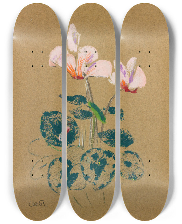 Triptych art skateboard deck of Odilon Redon Cyclamen by Odilon Redon (1840-1916)