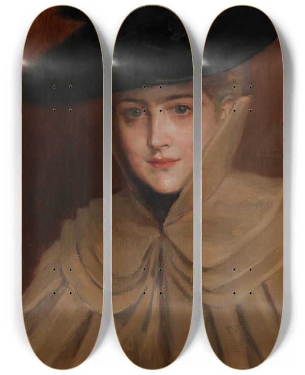Triptych art skateboard deck of Albert Edelfelt Portrait Of A Young Woman by Albert Edelfelt (1854-1905)