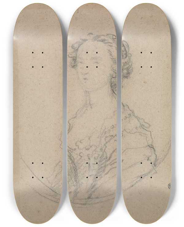 Triptych art skateboard deck of Allan Ramsay Study For The Portrait Of A Woman by Allan Ramsay (1713-1784)