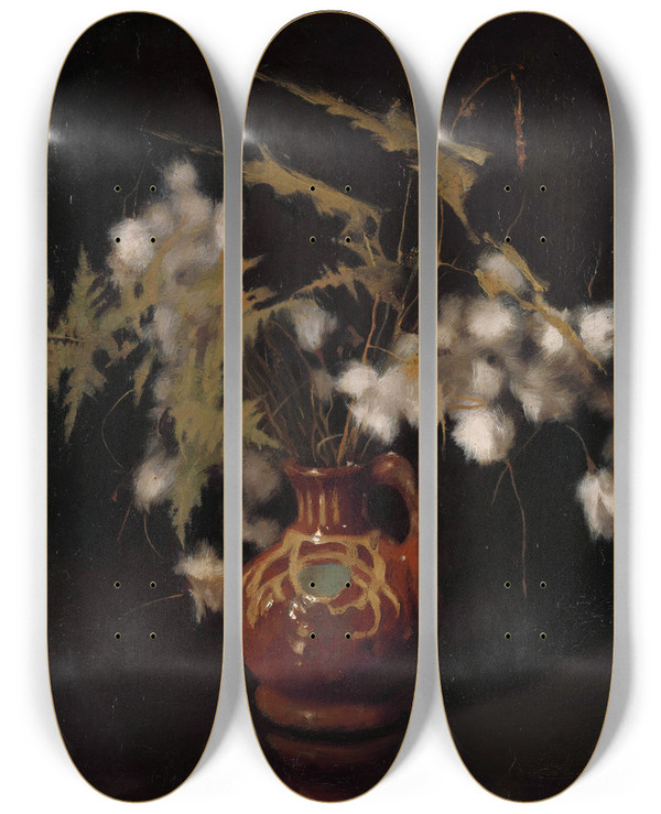 Triptych art skateboard deck of Willem Witsen Fluffy Flowers In A Jug by Willem Witsen (1860-1923)