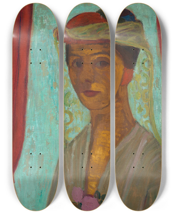 Triptych art skateboard deck of Paula Modersohnbecker Selfportrait With Hat And Veil by Paula Modersohn-Becker (1876-1907)