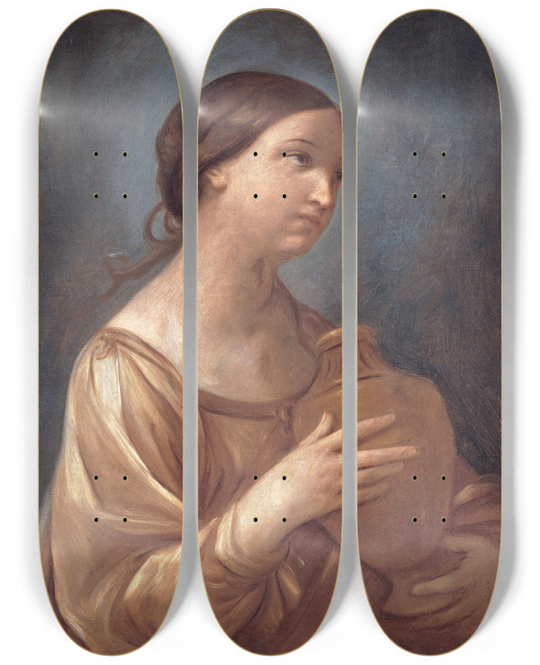 Triptych art skateboard deck of Guido Reni Magdalene With The Jar Of Ointment by Guido Reni (1575-1642)