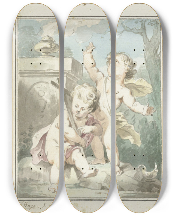 Triptych art skateboard deck of Jacobus Buys Allegorie Op Het Geloof by Jacobus Buys (1724-1801)