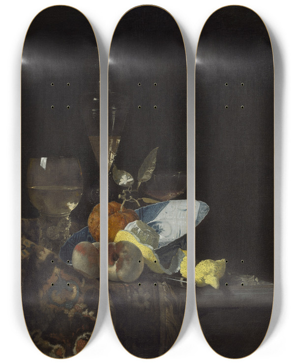 Triptych art skateboard deck of Willem Kalf Still Life by Willem Kalf (1619-1693)
