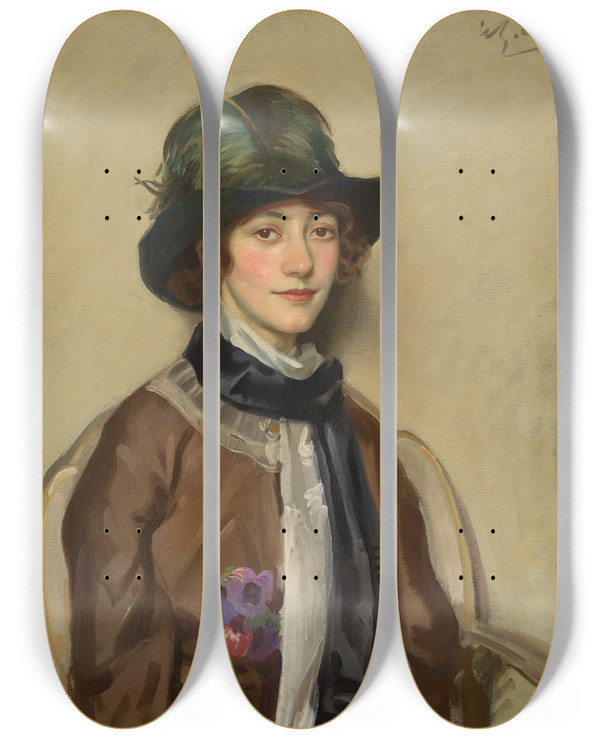 Triptych art skateboard deck of Wilfrid Gabriel De Glehn Lynn Fontanne by Wilfrid Gabriel De Glehn (1870-1951)