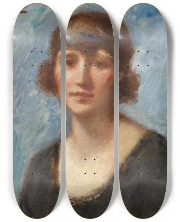 Triptych art skateboard deck of Georges Despagnat Portrait Of A Lady by Georges d'Espagnat (1870-1950)