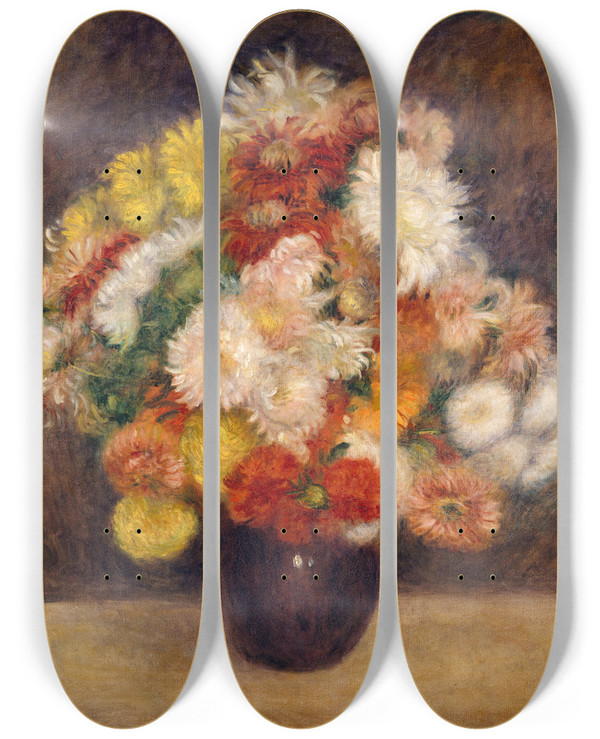 Triptych art skateboard deck of Pierreauguste Renoir Bouquet Of Chrysanthemums by Pierre-Auguste Renoir (1841-1919)