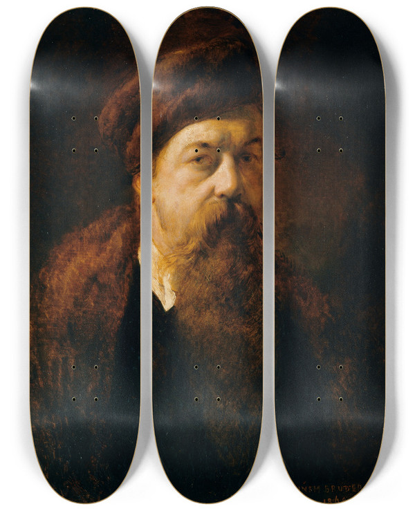 Triptych art skateboard deck of Hans Canon Selfportrait_2 by Hans Canon (1829-1885)