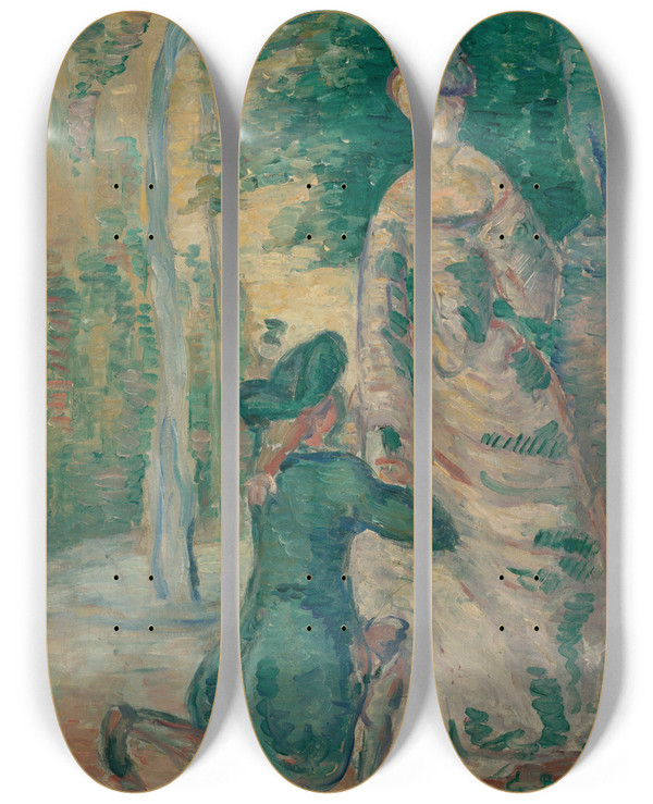 Triptych art skateboard deck of Emile Bernard Scne Galante by Emile Bernard (1868-1941)