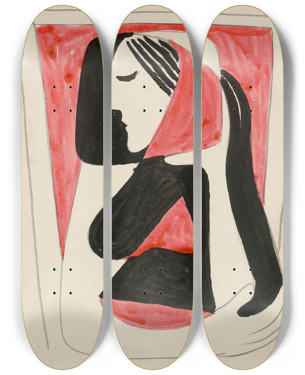 Triptych art skateboard deck of Mikul Galanda Ena_1 by Mikulas Galanda (1895-1938)