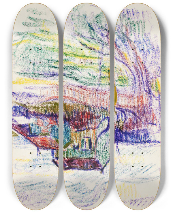 Triptych art skateboard deck of Magnus Enckell Maisema_1 by Magnus Enckell (1870-1925)