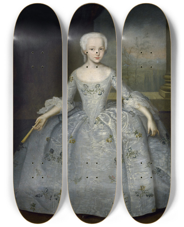 Triptych art skateboard deck of Ivan Vishnyakov Portrait Of Sarah Eleanore Fairmore by Ivan Vishnyakov (1699-1761)