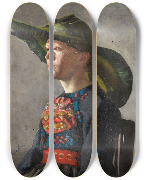 Triptych art skateboard deck of Selima Tersmeden Bavarian Peasant Girl by Selima Tersmeden