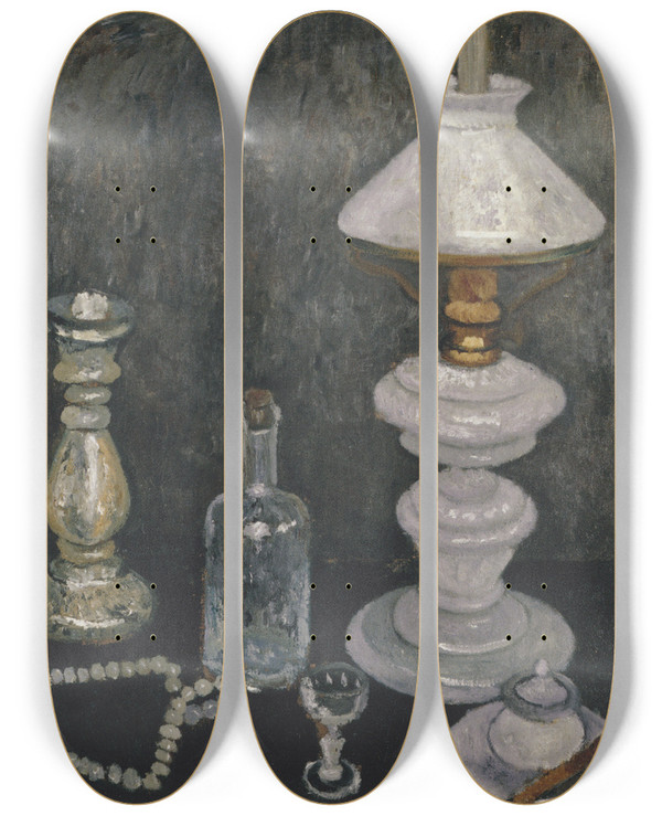 Triptych art skateboard deck of Paula Modersohnbecker Stillleben Mit Gaslampe by Paula Modersohn-Becker (1876-1907)