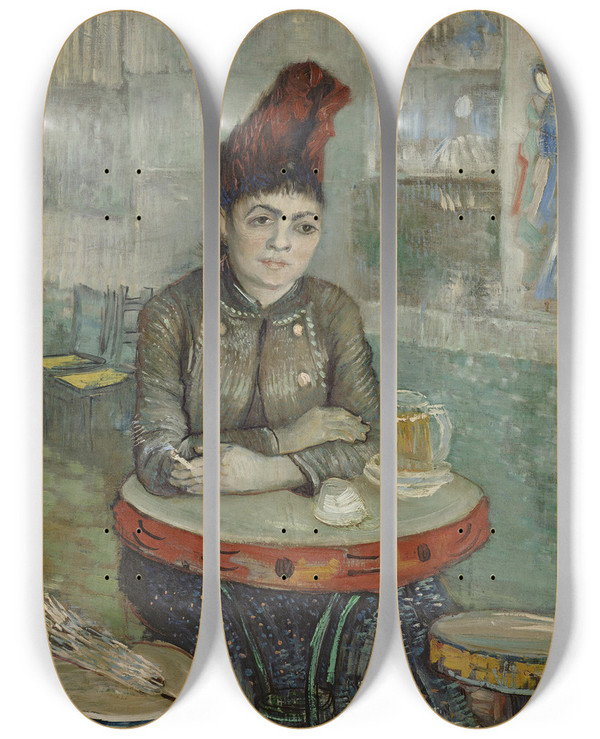 Triptych art skateboard deck of Vincent Van Gogh In The Caf Agostina Segatori In Le Tambourin by Vincent van Gogh (1853-1890)