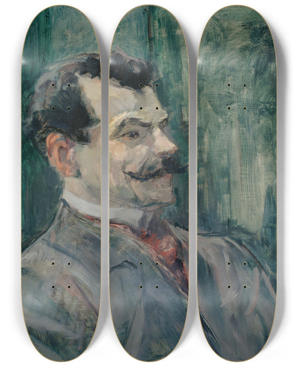 Triptych art skateboard deck of Henri De Toulouselautrec Portrait De Andr Rivoire by Henri de Toulouse-Lautrec (1864-1901)
