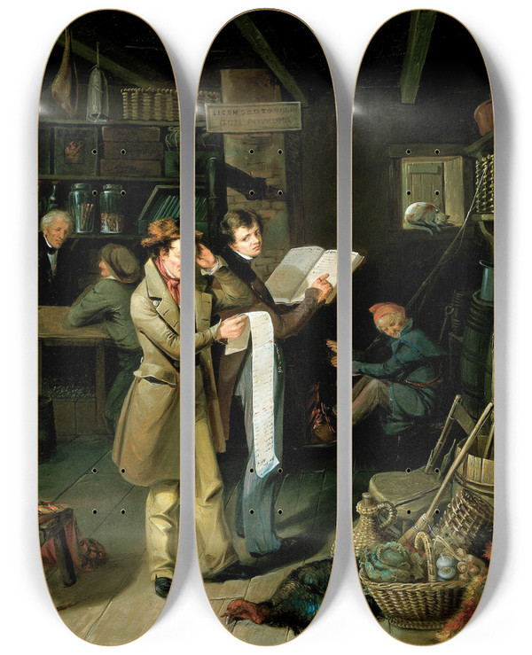 Triptych art skateboard deck of James Henry Beard The Long Bill by James Henry Beard (1812-1893)