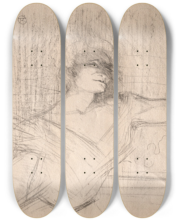 Triptych art skateboard deck of Henri De Toulouselautrec Yvette Guilbert Dans La Glu by Henri de Toulouse-Lautrec (1864-1901)