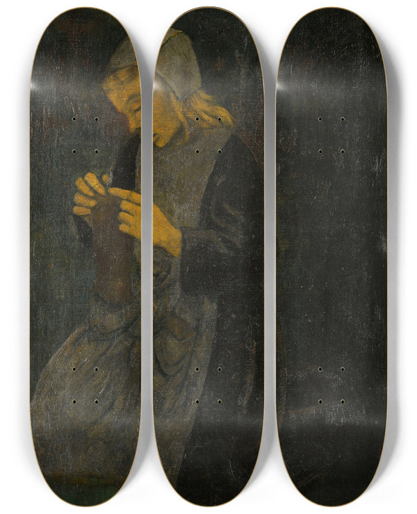 Triptych art skateboard deck of Paul Srusier Jeune Bretonne Tricotant by Paul Serusier (1864-1927)