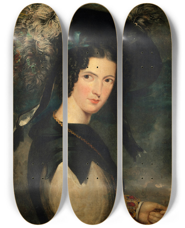 Triptych art skateboard deck of John Okeeffe Portrait Of Mrs John O Keefe Wife Of The Artist by John Okeeffe (1797-1838)