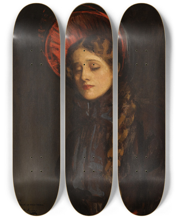 Triptych art skateboard deck of Sir John Lavery Edna Mayin Thebelle Of New York by Sir John Lavery (1856-1941)