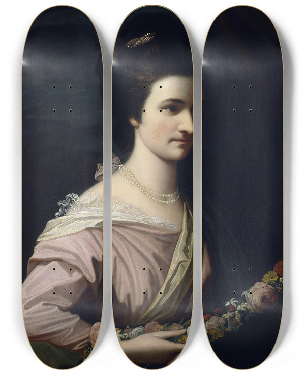 Triptych art skateboard deck of Benjamin West Miss Elizabeth Milward by Benjamin West (1738-1820)