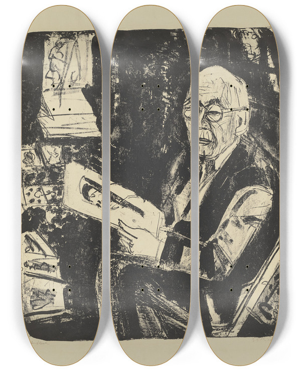 Triptych art skateboard deck of Ernst Ludwig Kirchner Schiefler by Ernst Ludwig Kirchner (1880-1938)