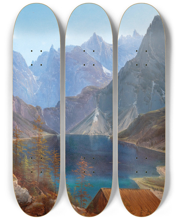 Triptych art skateboard deck of Matthias Rudolf Toma Mountain Lake by Matthias Rudolf Toma (1792-1869)